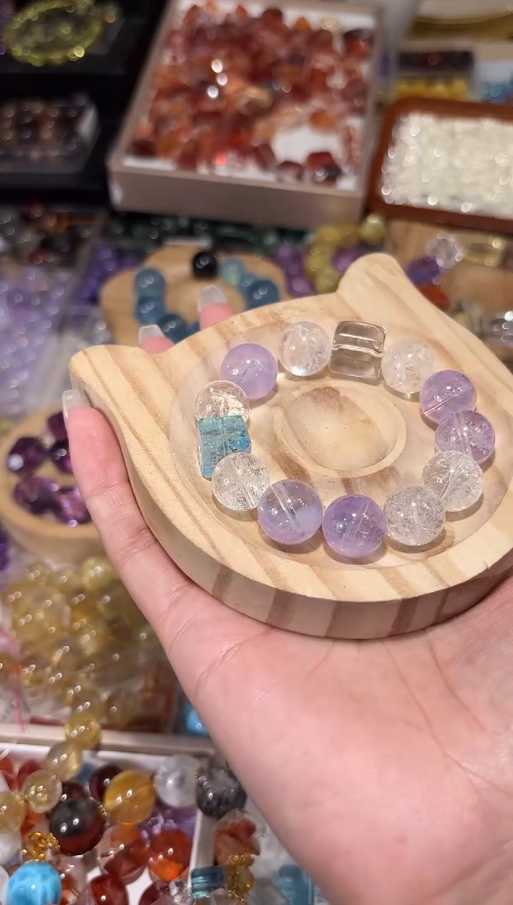 水晶手串未镶嵌丁***yB42白阿赛紫玉晶多宝拍5