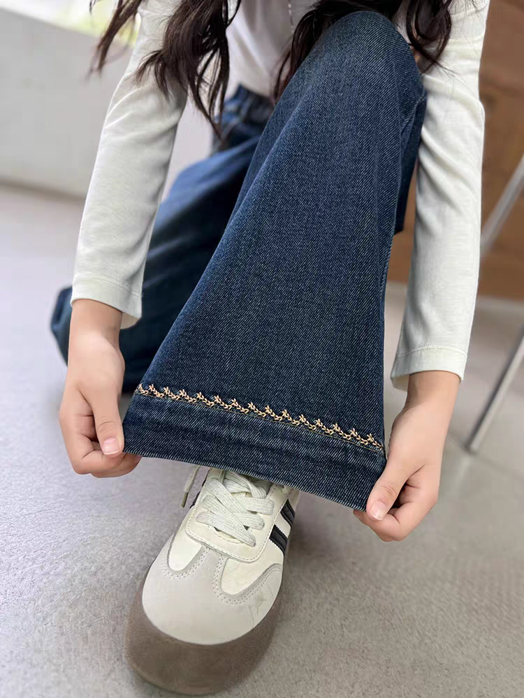 459女童秋冬款裤子加绒加厚新款大童冬季一体绒学生冬装牛仔长裤