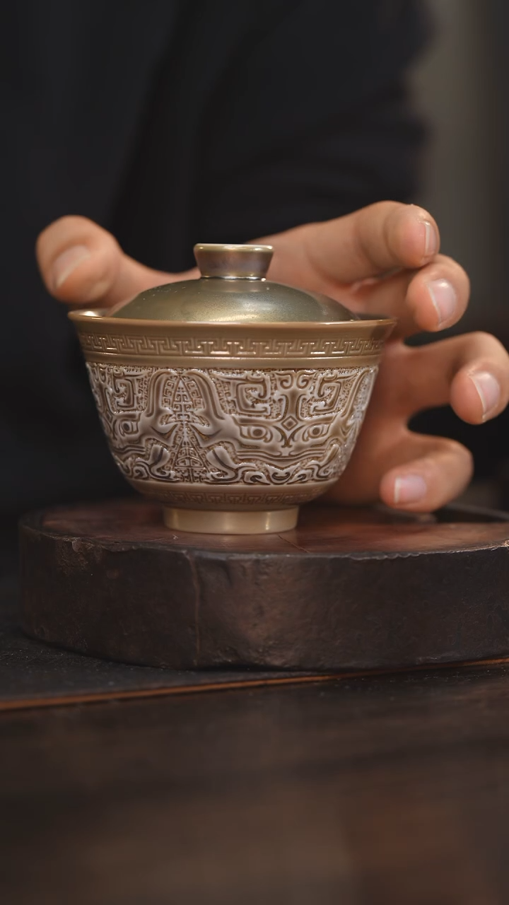 【闪购商品】杯79柴房陶瓷 雕刻盖碗