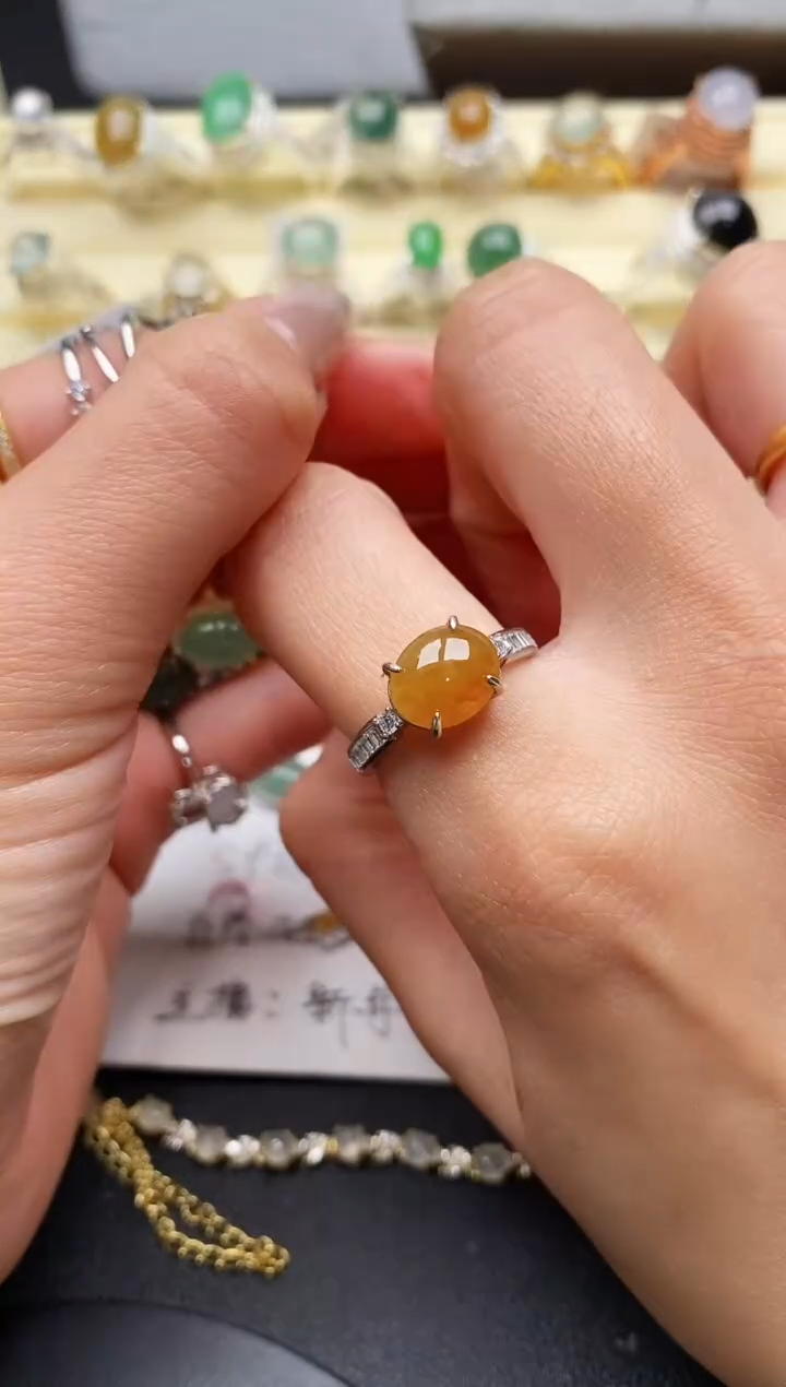 【闪购商品】翡翠戒指银S925镶嵌缅甸天然A货翡翠55  1-7