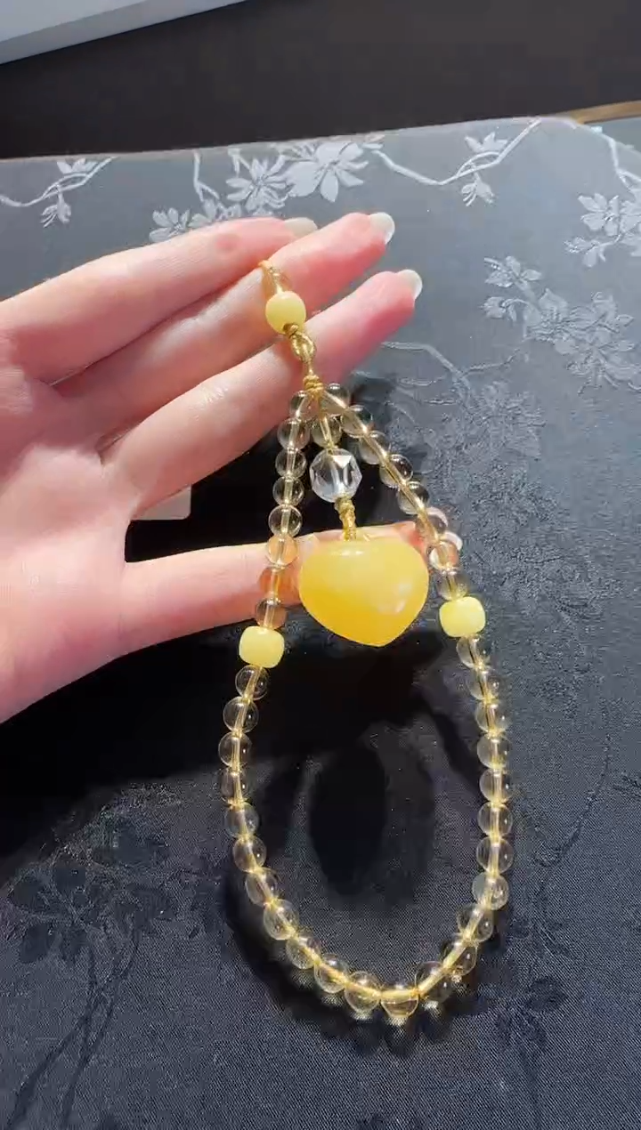 【闪购商品】黄晶手机链未镶嵌黄水晶蜜蜡爱心手机链