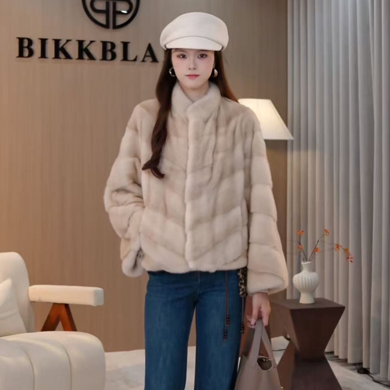 BIKKBLANC【蝶宿云栖】进口紫金短二水貂皮草时尚貂毛皮草6018