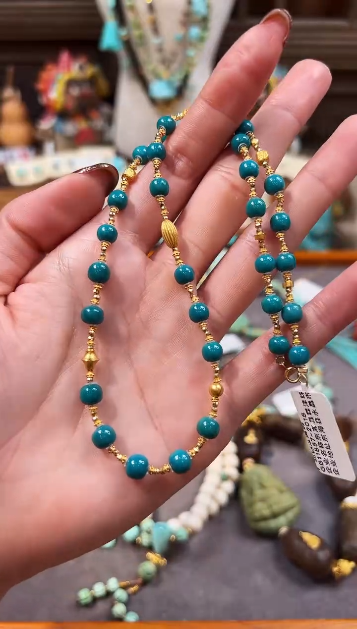 18K金镶嵌绿松石颈饰绿松石项链