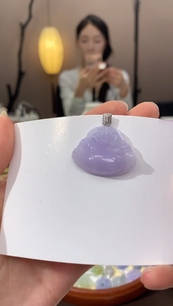翡翠18K金镶嵌颈饰天然缅甸a货翡翠
