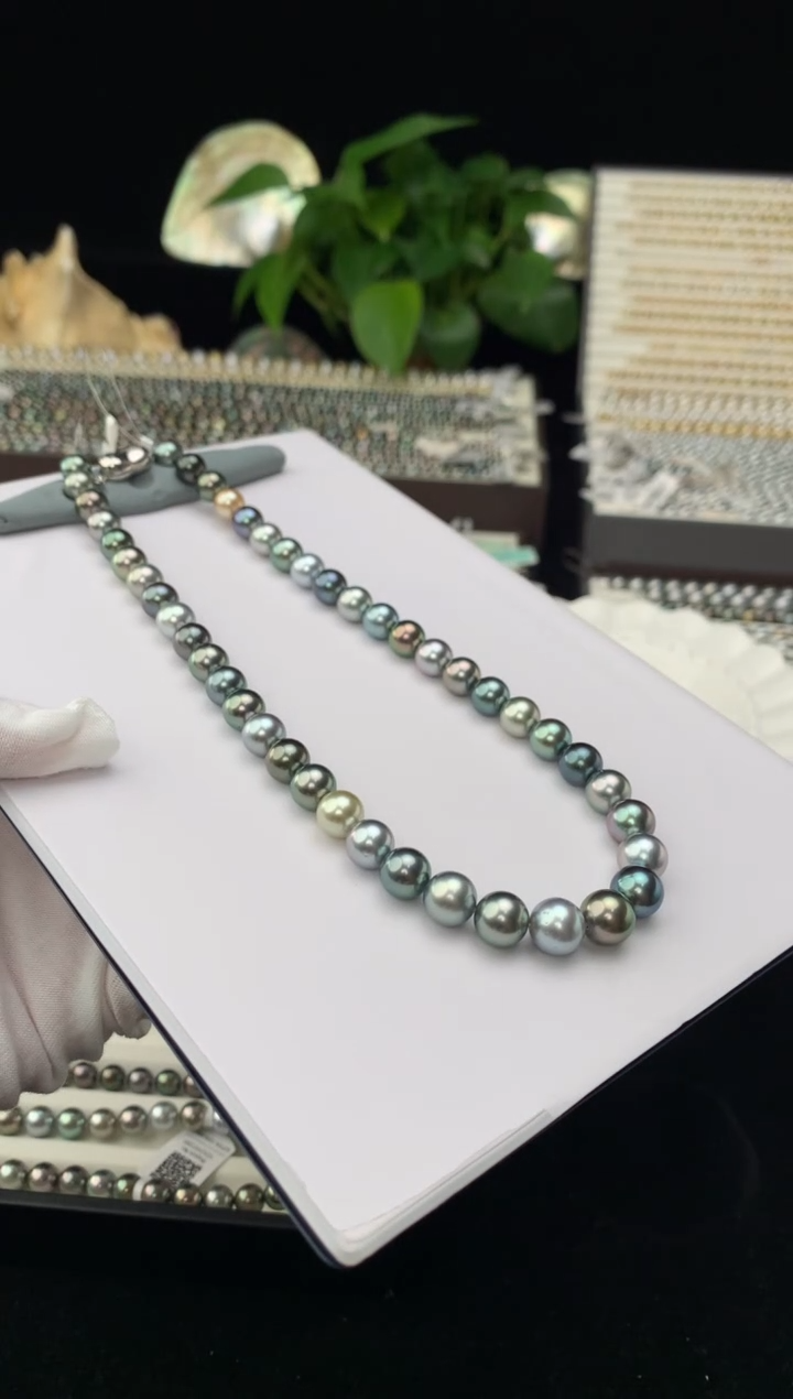 【闪购商品】海水珍珠颈饰银S925镶嵌海水大溪地珍珠项链8-10mm