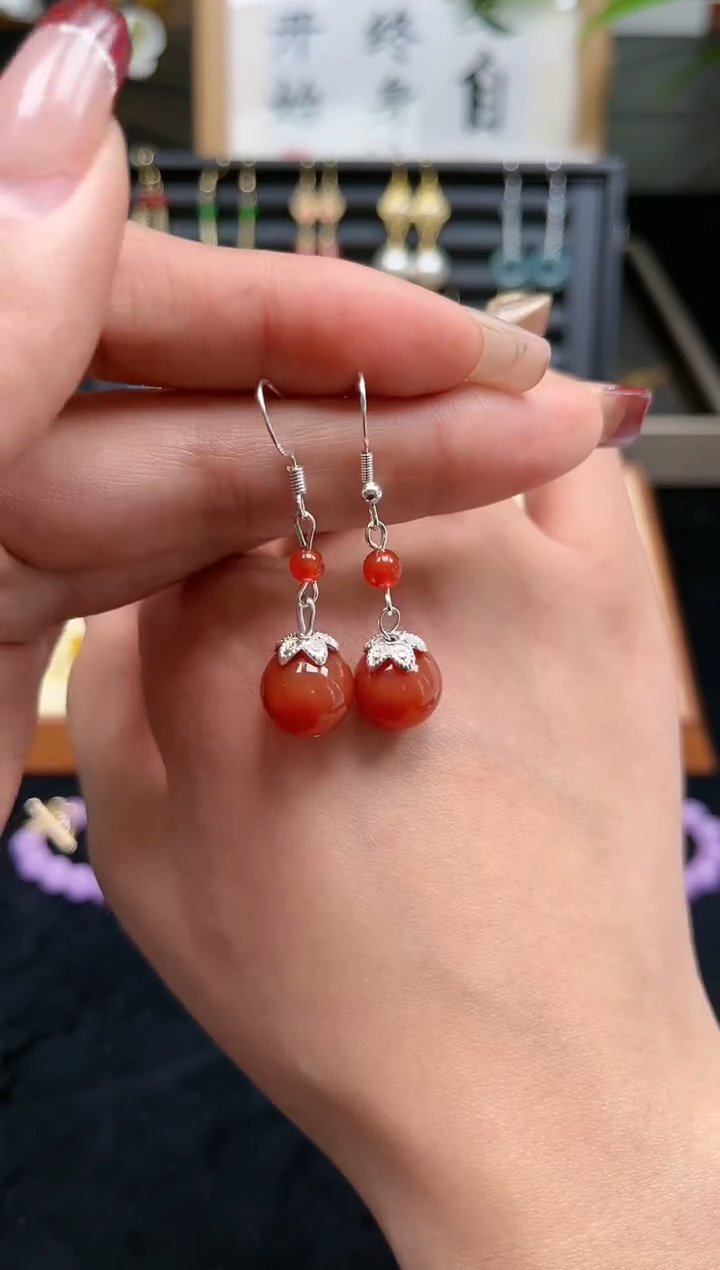 【闪购商品】南红玛瑙耳饰银S925镶嵌824000