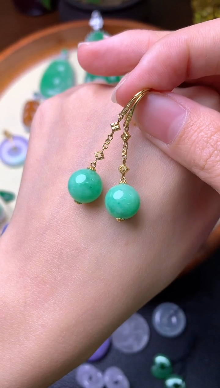 【闪购商品】翡翠耳饰18K金镶嵌耳饰