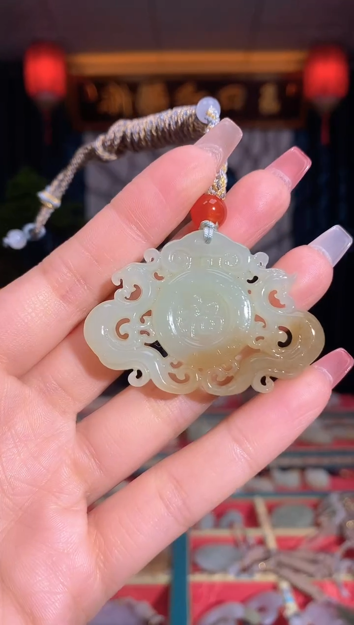 【闪购商品】和田玉挂件未镶嵌龙凤福锁牌