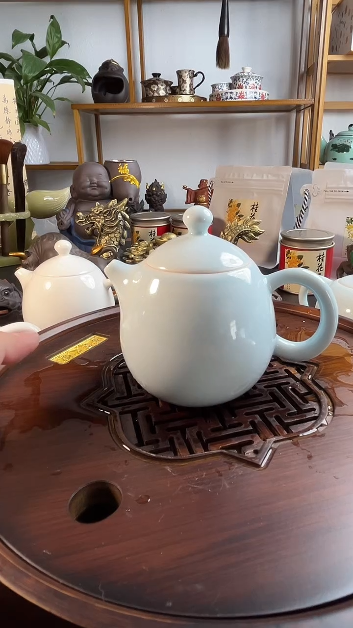 天青色羊脂玉凤鸣壶密封性好220容量