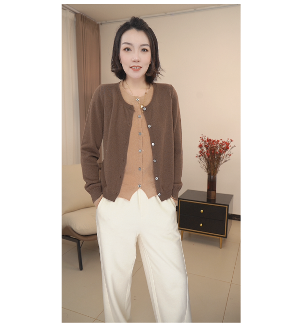 【驼色+卡其色】100%羊毛开衫女秋冬假两件针织衫高级感毛衣外套