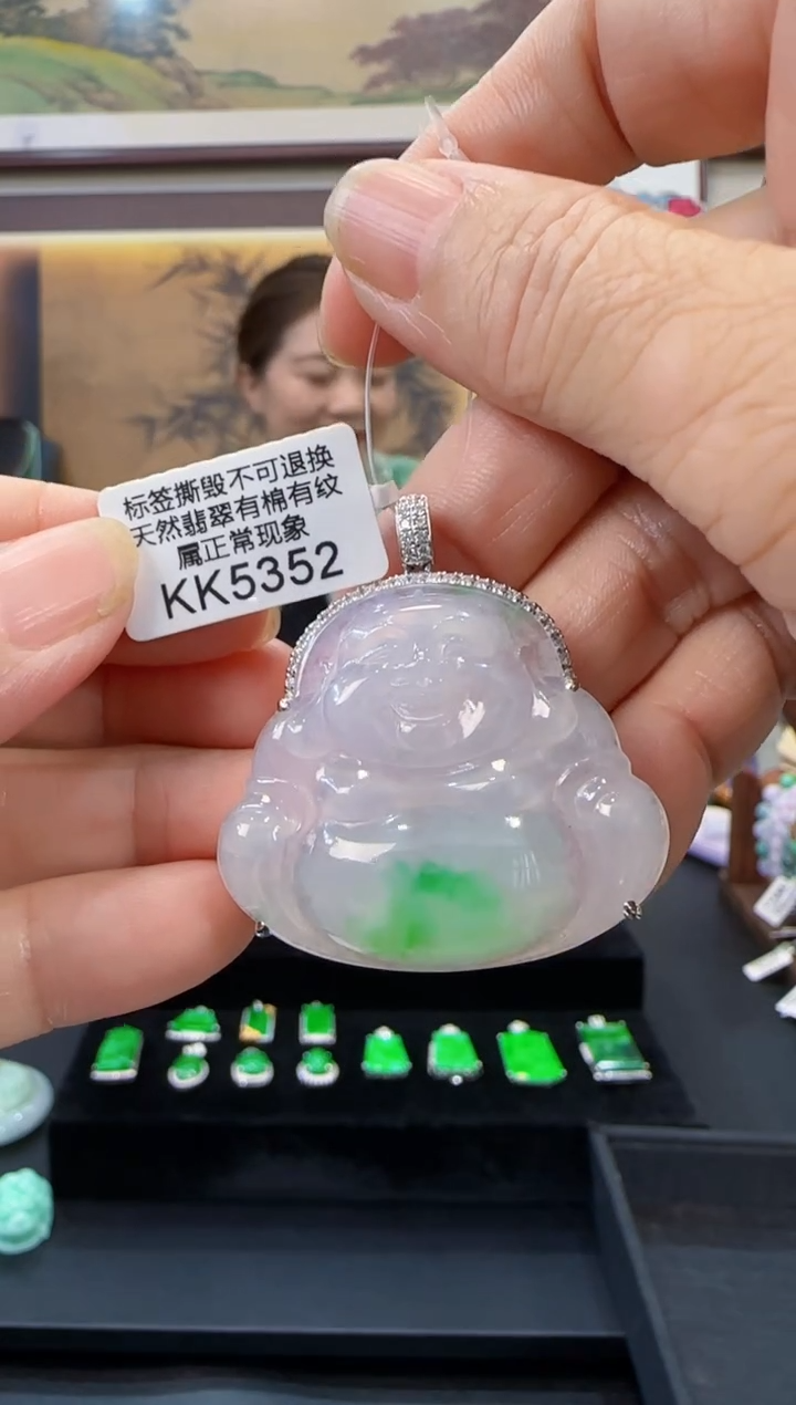 颈饰18K金镶嵌翡翠KK5352佛公