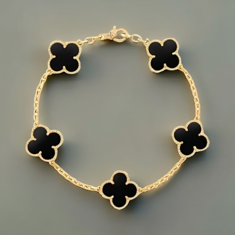 合金贝壳手链 高版本墨黑贝四叶草轻奢手链