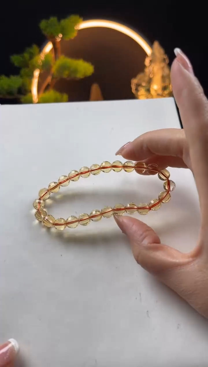 【闪购商品】黄晶手链未镶嵌天然黄水晶圆珠切面手串7mm