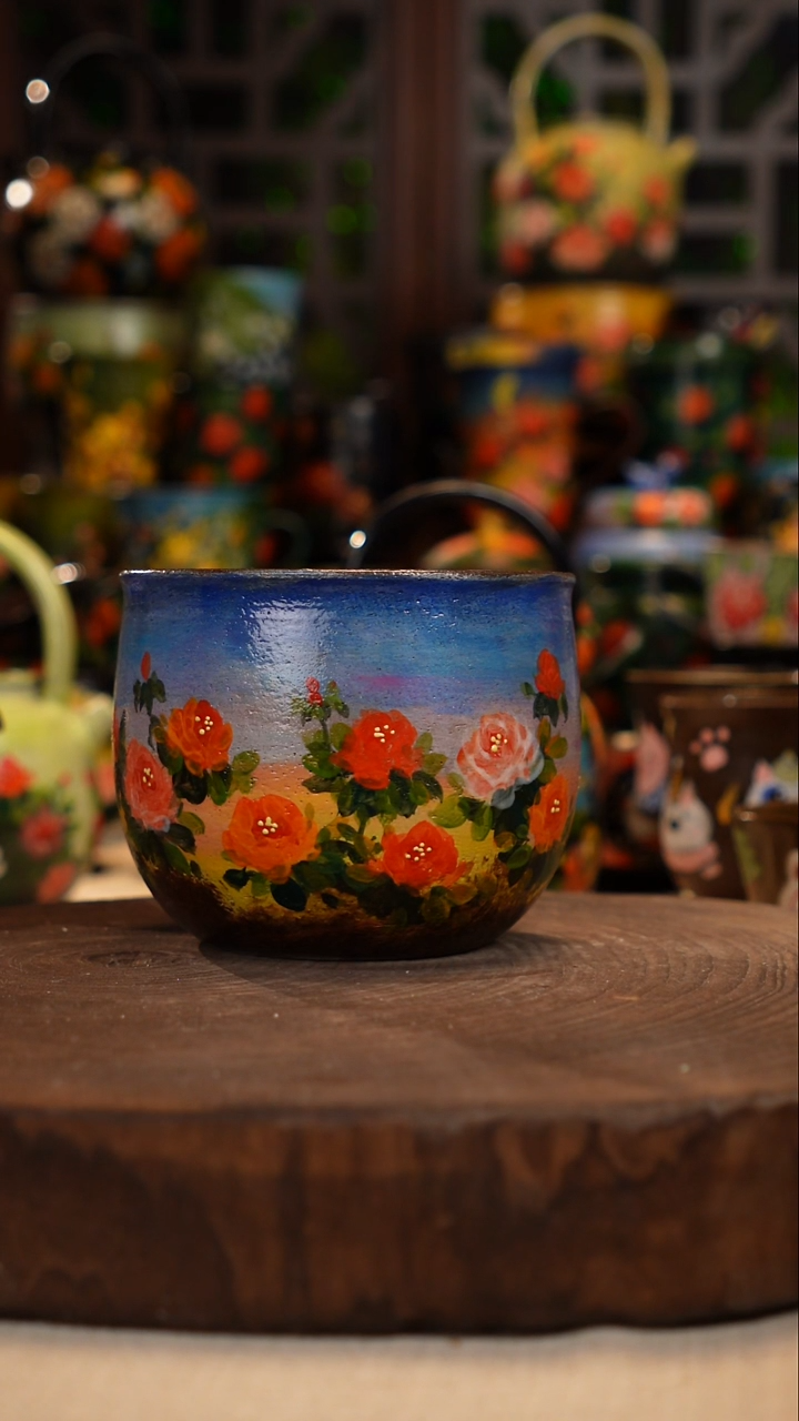 紫砂油画手绘釉下彩