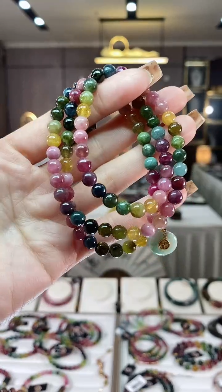 【闪购商品】碧玺三圈手串6mm+未镶嵌一物一证dan