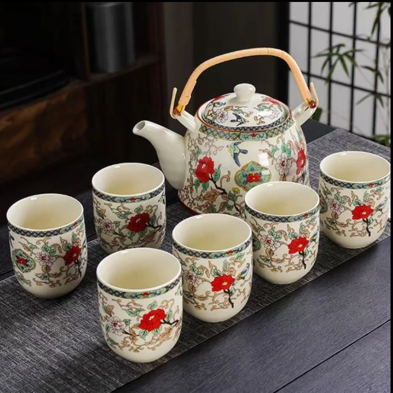 单茶壶单茶杯提梁壶鸭嘴壶泡茶壶家用客厅粗陶瓷中式G2599