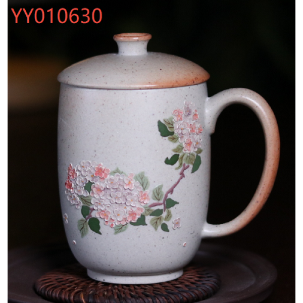 【叁山】白段泥柴烧绣球花盖杯200cc（YY010630）