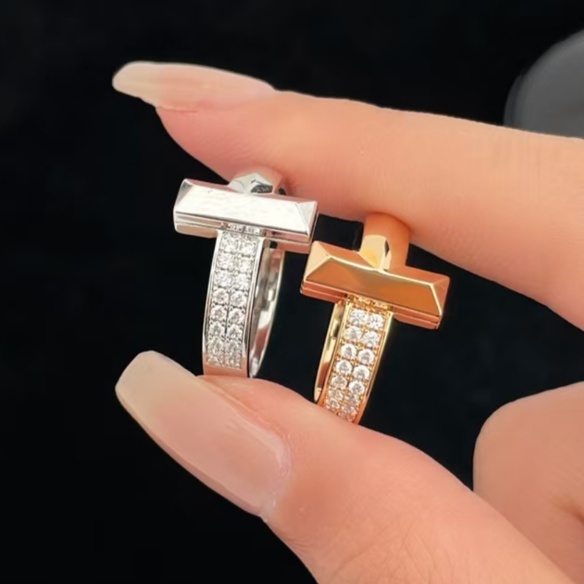 【宽版T1半钻戒指】气质轻奢时尚百搭简约个性