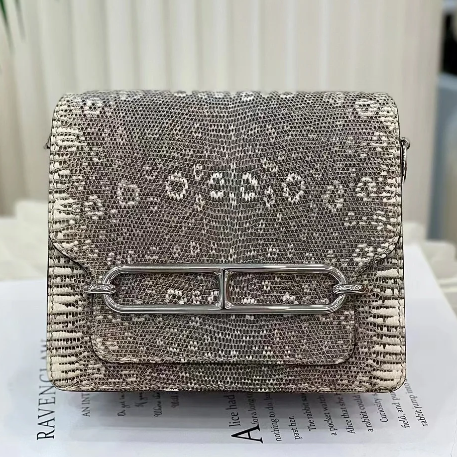 99新 Hermes/爱马仕 小花6欢 猪鼻子 18 蜥蜴皮 Z刻 银扣包