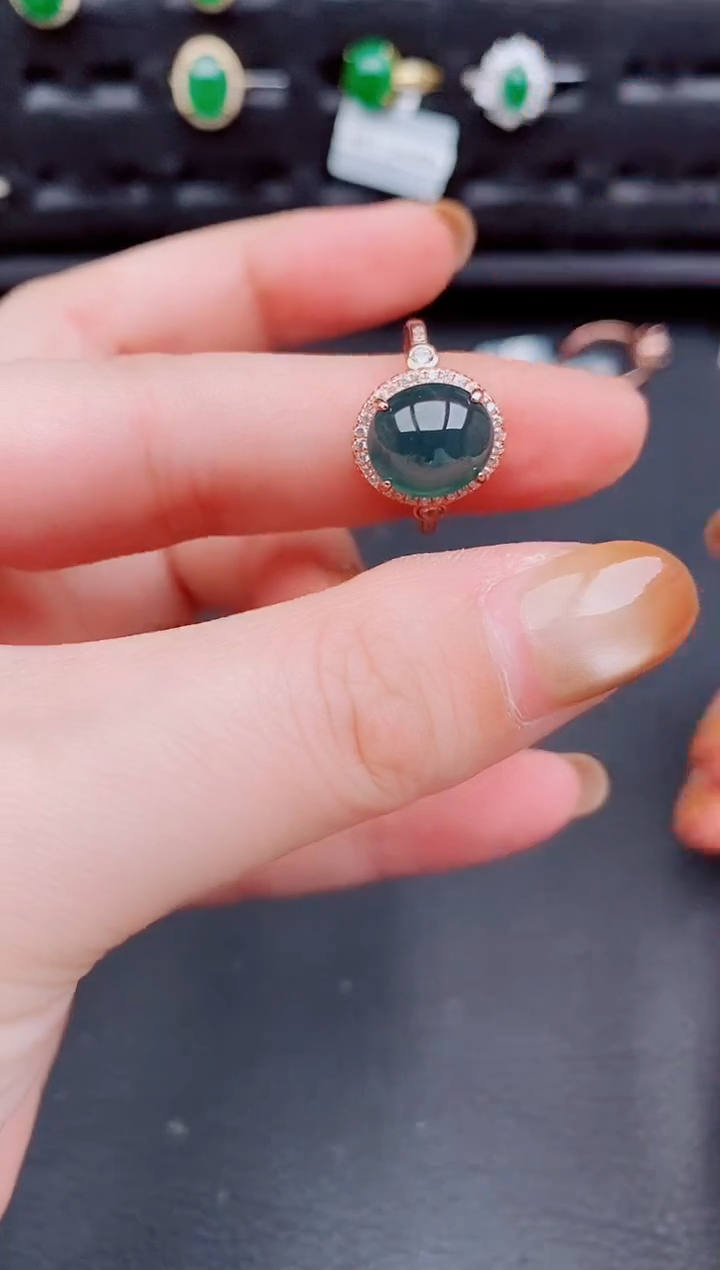 【闪购商品】翡翠戒指银S925镶嵌天然a货翡翠196