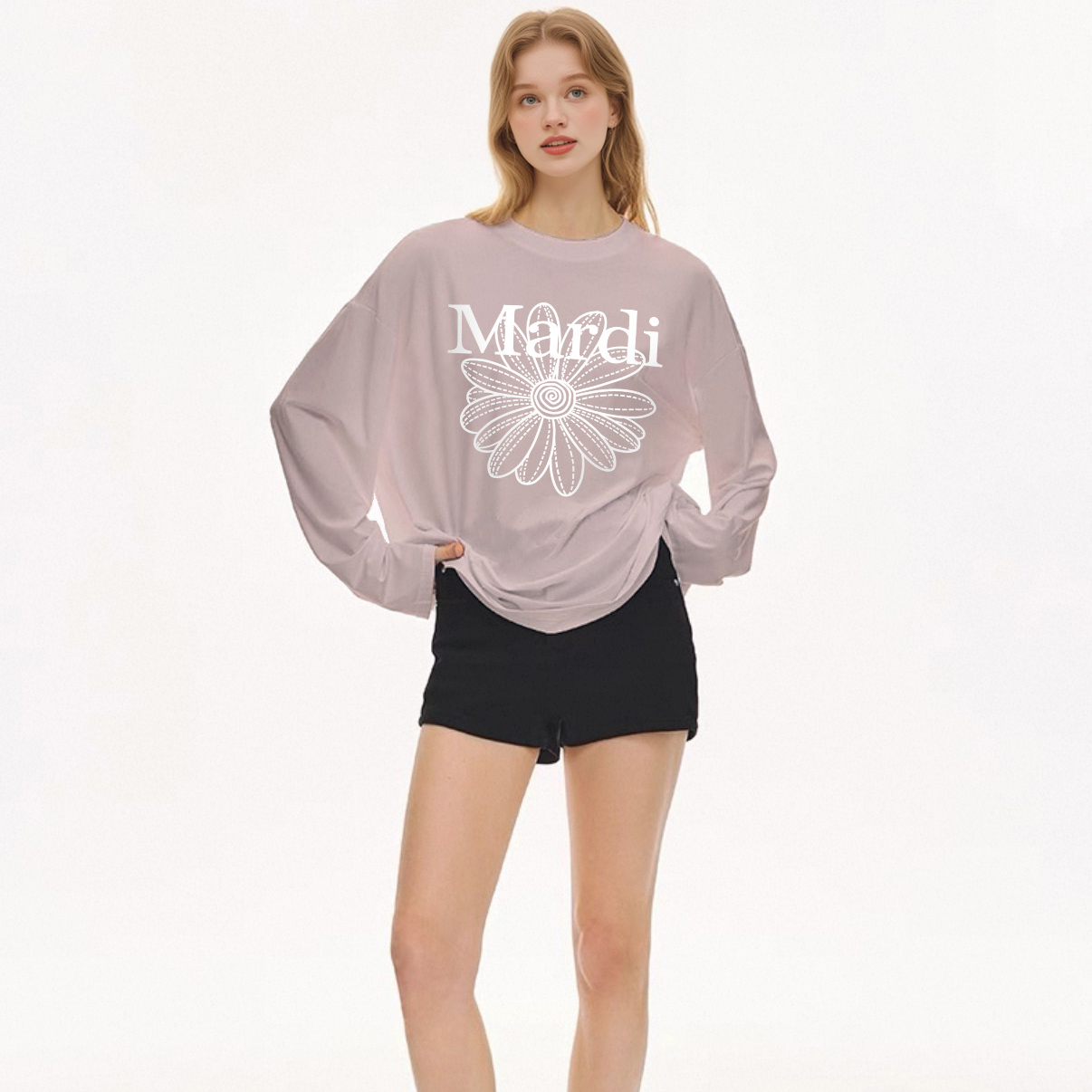 MARDI/玛尔帝韩系经典字母花朵长袖T2025年新款潮牌爆款百搭上衣