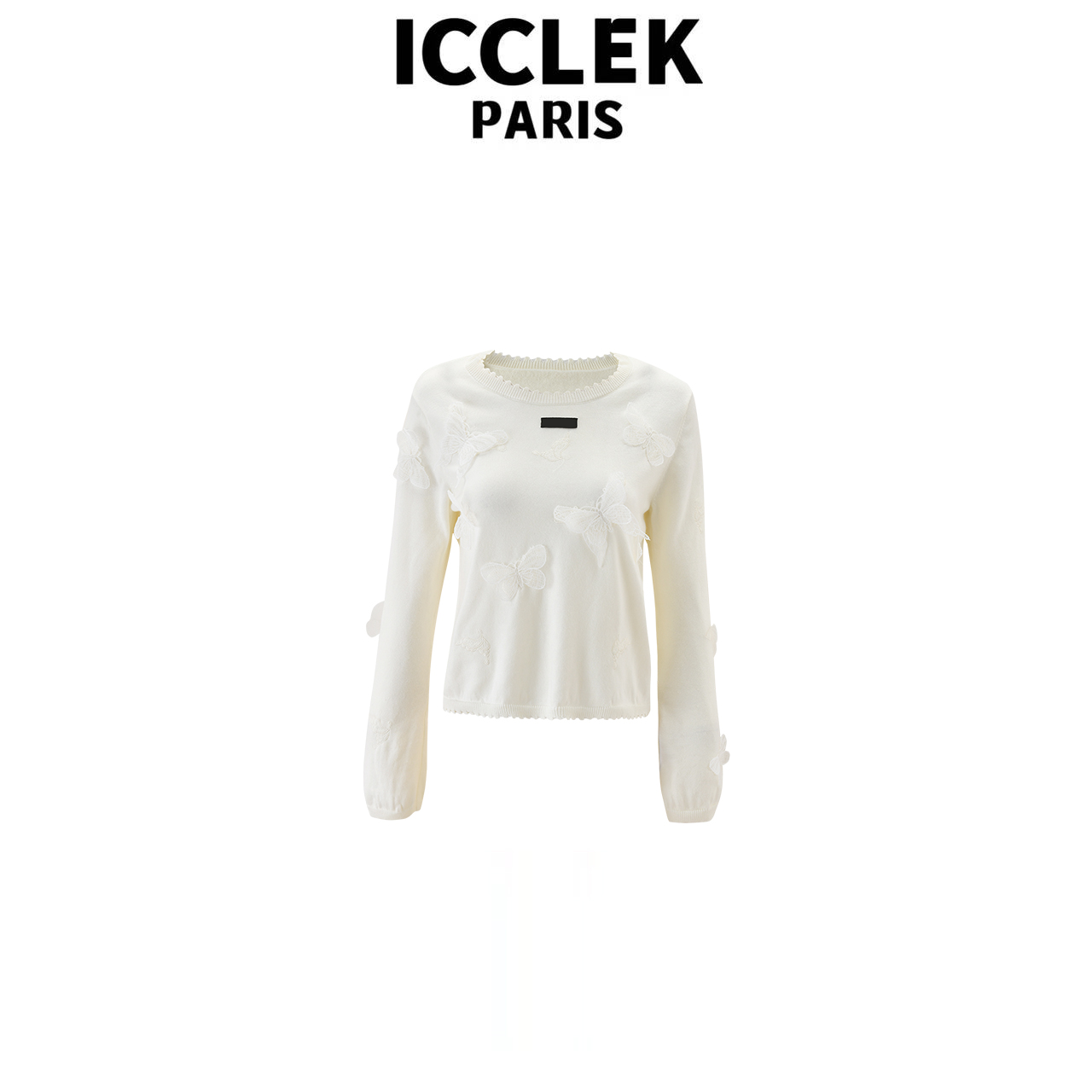 ICCLEK 早秋白色蝴蝶结长袖针织衫气质轻奢名媛百搭显瘦打底-9063