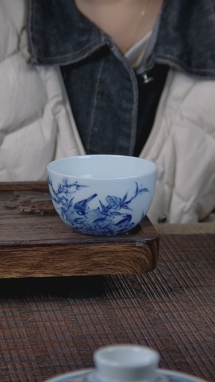 【闪购商品】折葵非器手工手绘花鸟握足杯