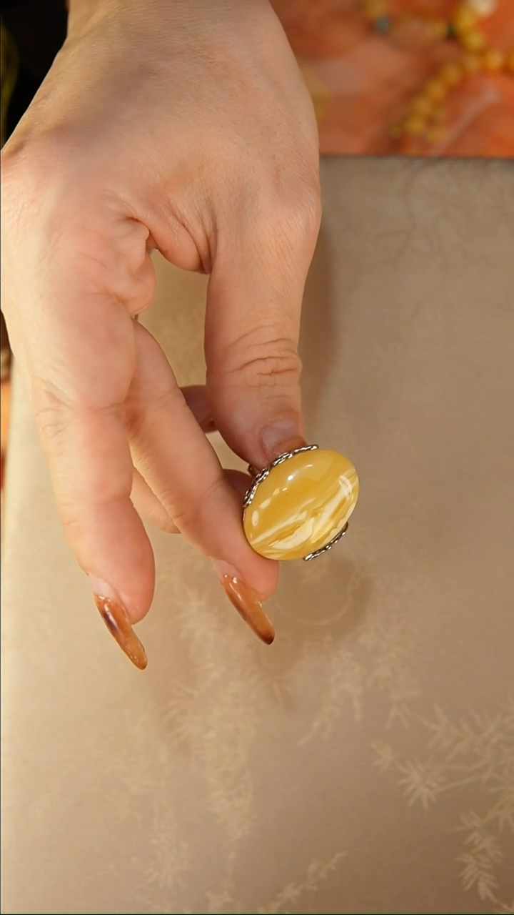 【闪购商品】琥珀戒指银S925镶嵌戒指