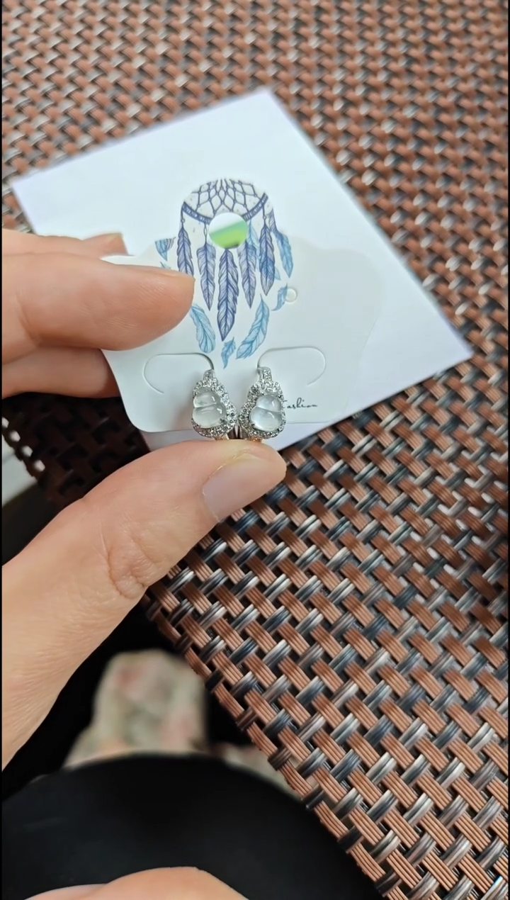 【闪购商品】翡翠耳饰银S925镶嵌翡翠耳饰S925银镶嵌