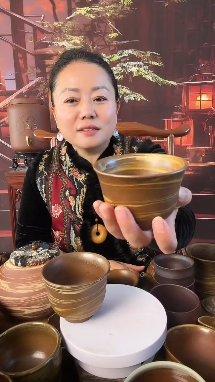 杯山东儒陶柴烧绞彩泥杯