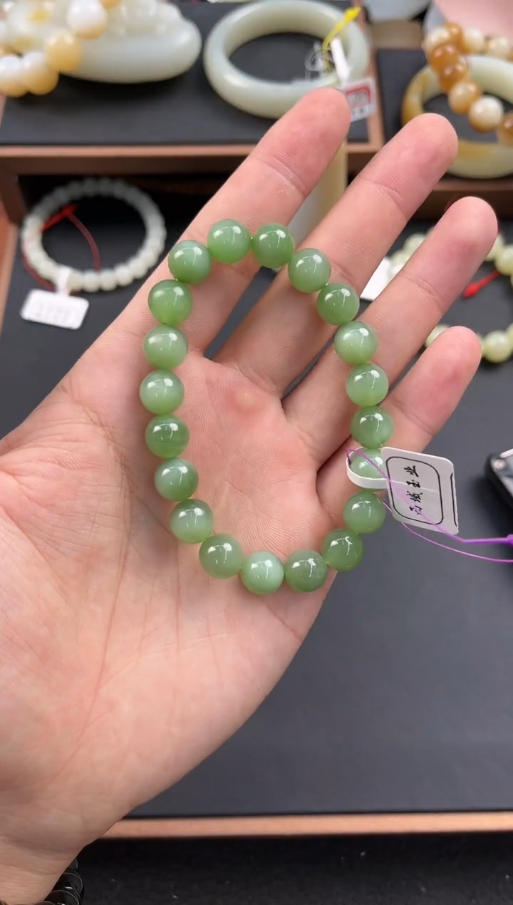 手串未镶嵌和田玉俄碧猫眼手串卡10 微色差    