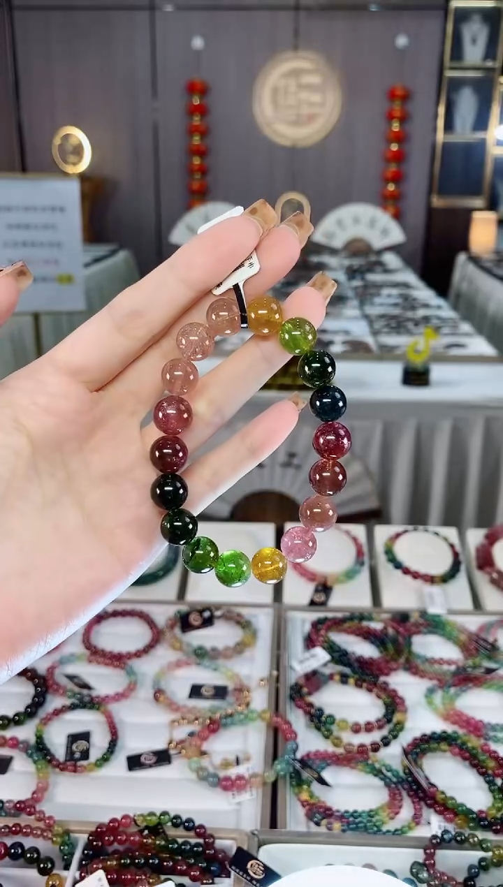 老矿碧玺色标彩虹冰体单圈手串11mm+未镶嵌碧玺dan一物一证