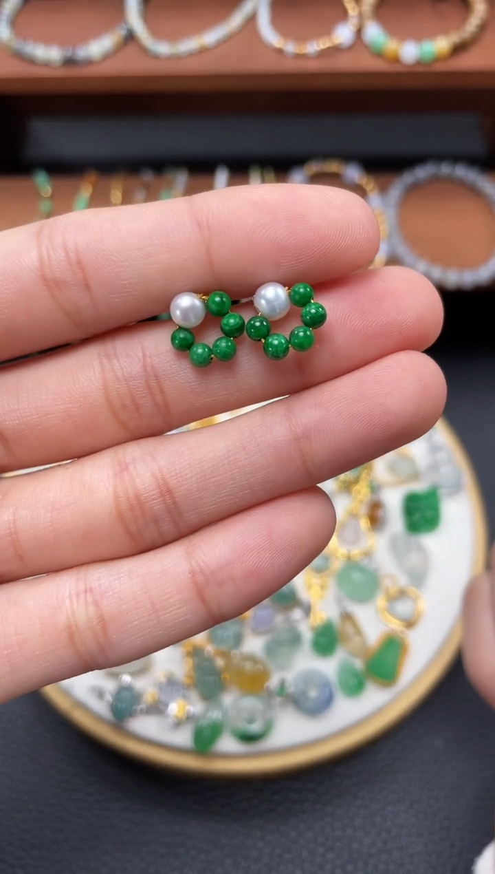 【闪购商品】翡翠耳钉18K金镶嵌2个  JK343