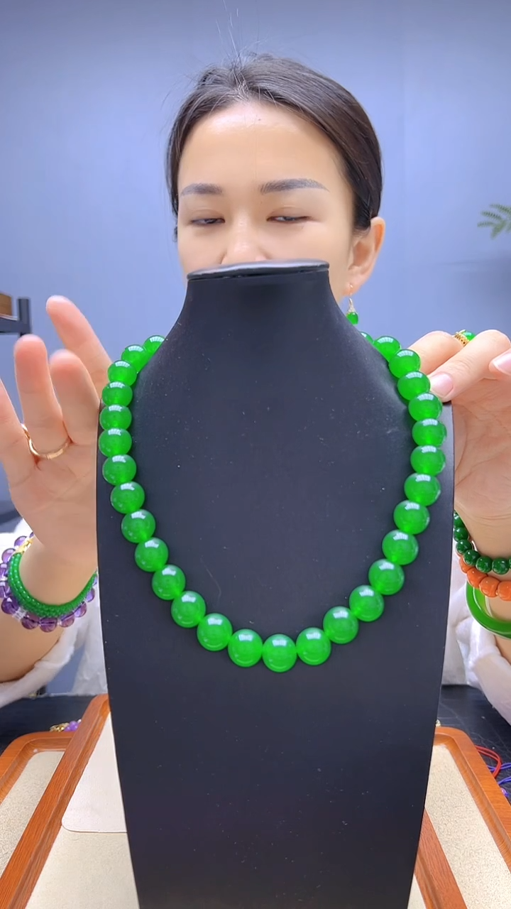 静柏diy严选颈饰冰阳绿14mm项链