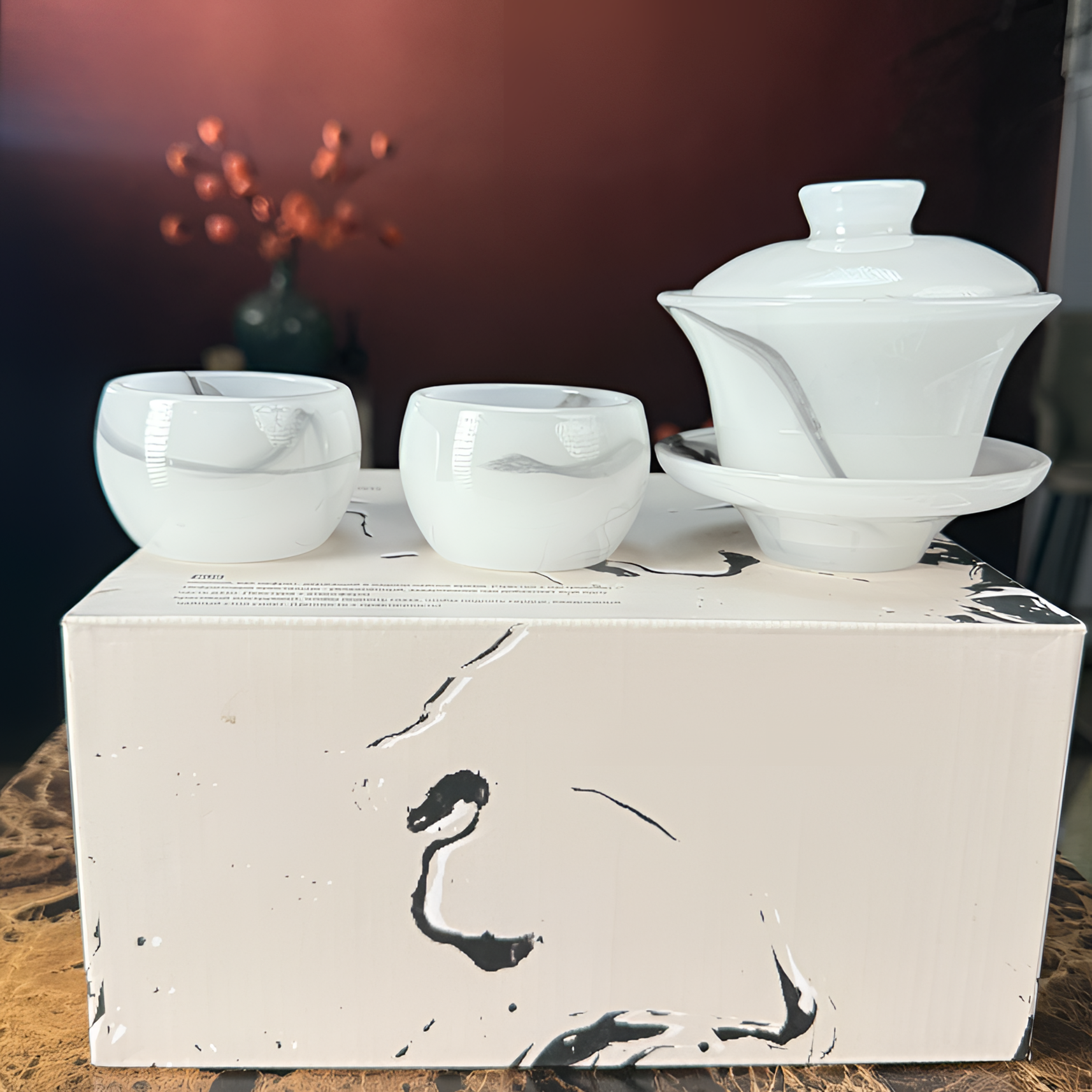 玉瓷茶具套装国风水墨茶桌客厅办公室摆件摆件礼盒装