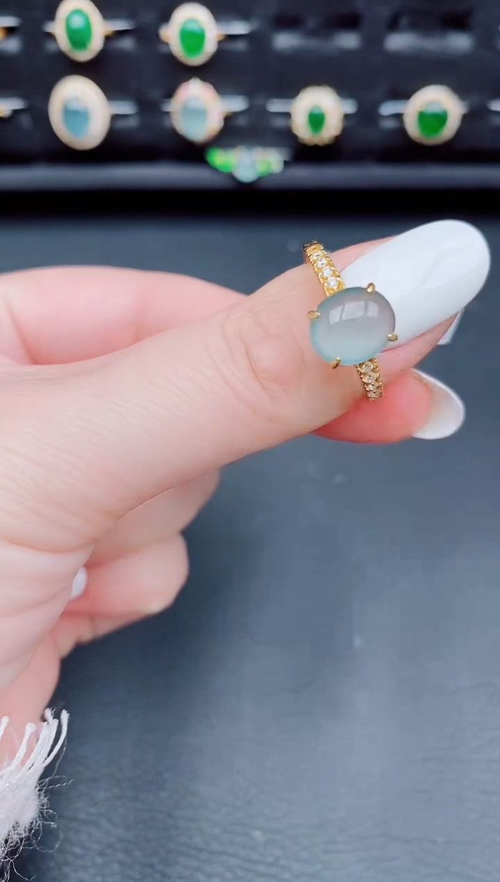 【闪购商品】翡翠戒指银S925镶嵌天然a货翡翠163