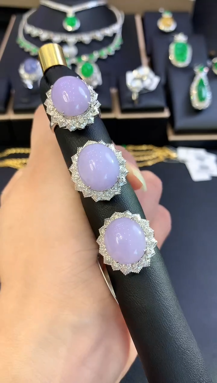 翡翠戒指18K金镶嵌m30紫货有色差多样性一件发货-108