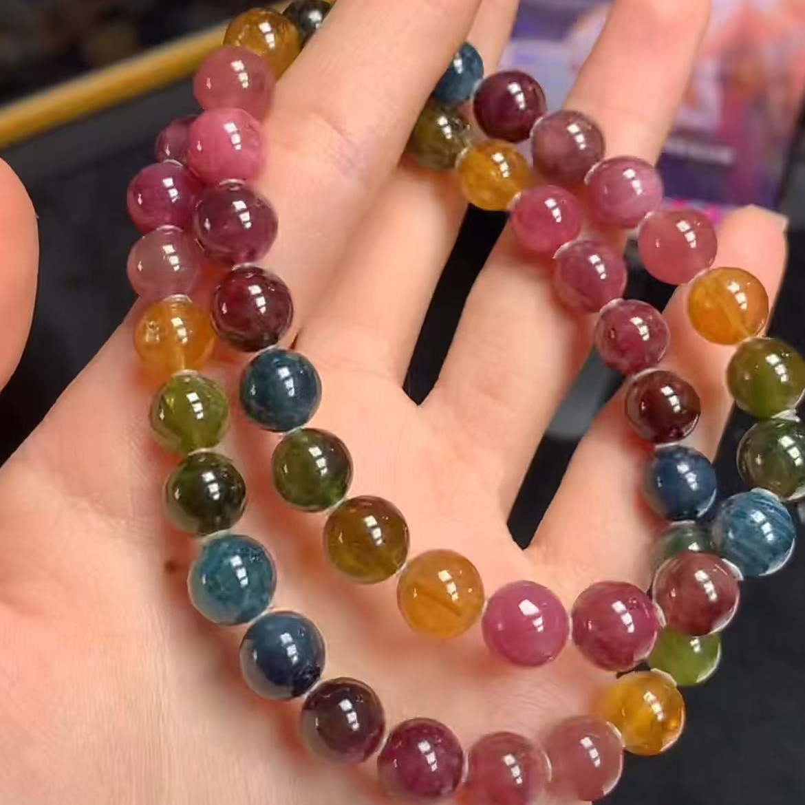 【逍遥】碧玺彩虹圆珠手串*576/266/多样性发/1件