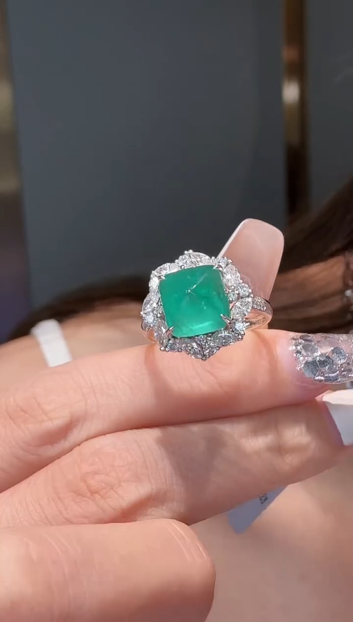 铂Pt950镶嵌戒指祖母绿CE0553