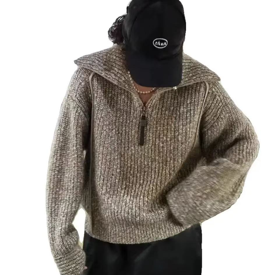 两色亮闪闪半拉链毛衣