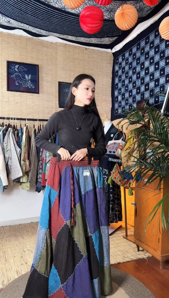 【闪购商品】设计师款方格拼接裙子