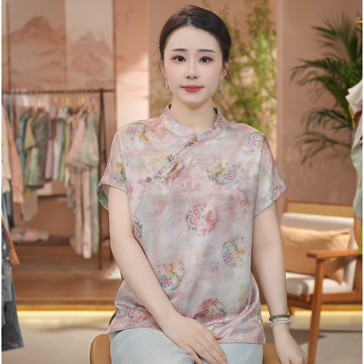 《夏日啾啾 -短袖》新中式提花休闲透气双面穿短袖上衣