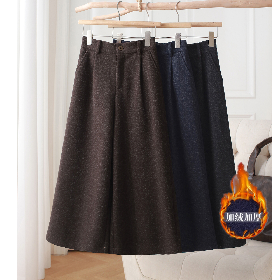 【蒂芙尼面料】毛呢直筒裤女秋冬加绒加厚垂感高级感灰色八分阔腿裤