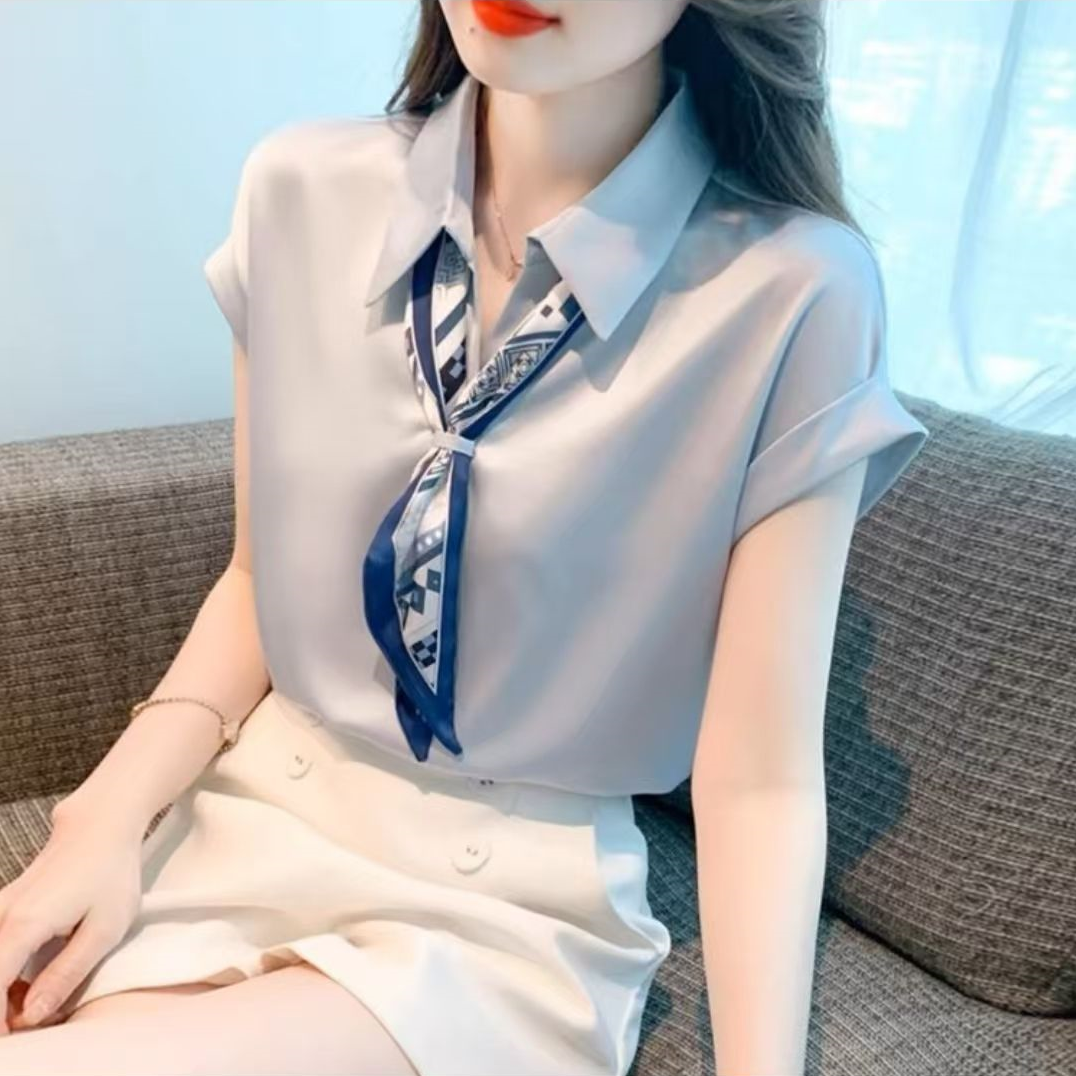 【姿姐专属】2025夏季新款法式气质轻熟风短袖衬衫-25227