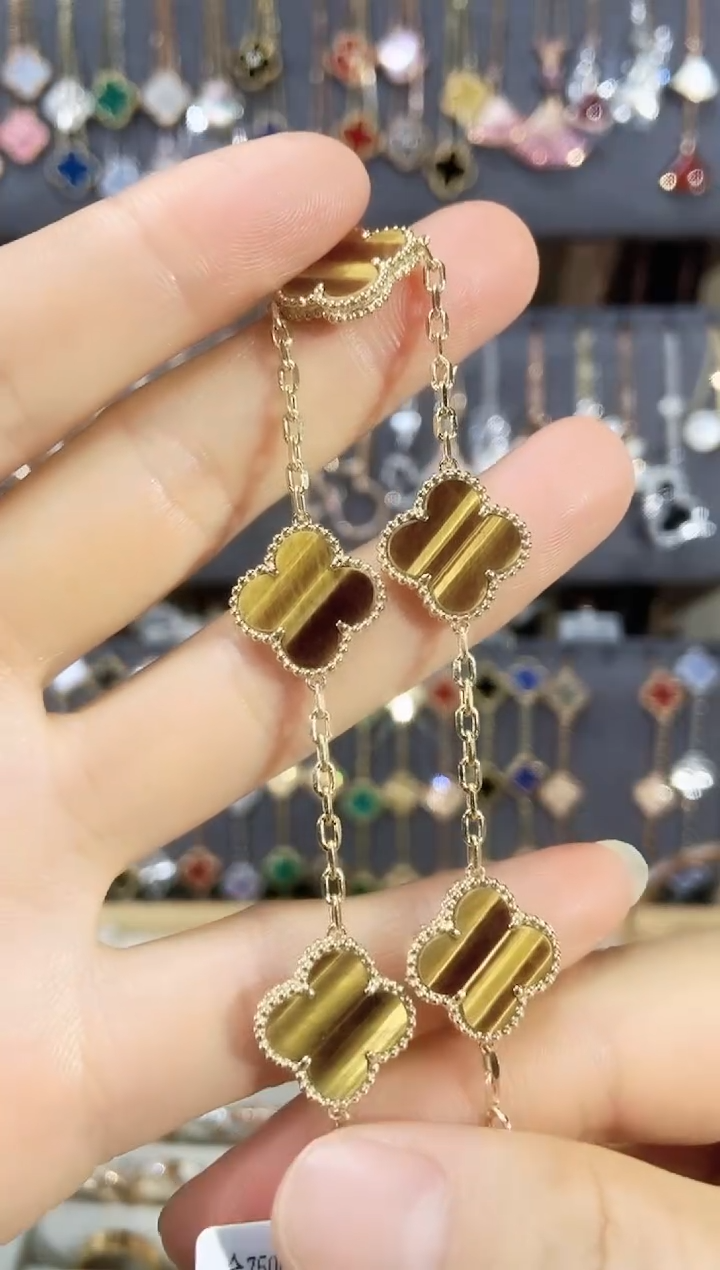 手链木变石18K金镶嵌虎睛石 k黄 黄五花