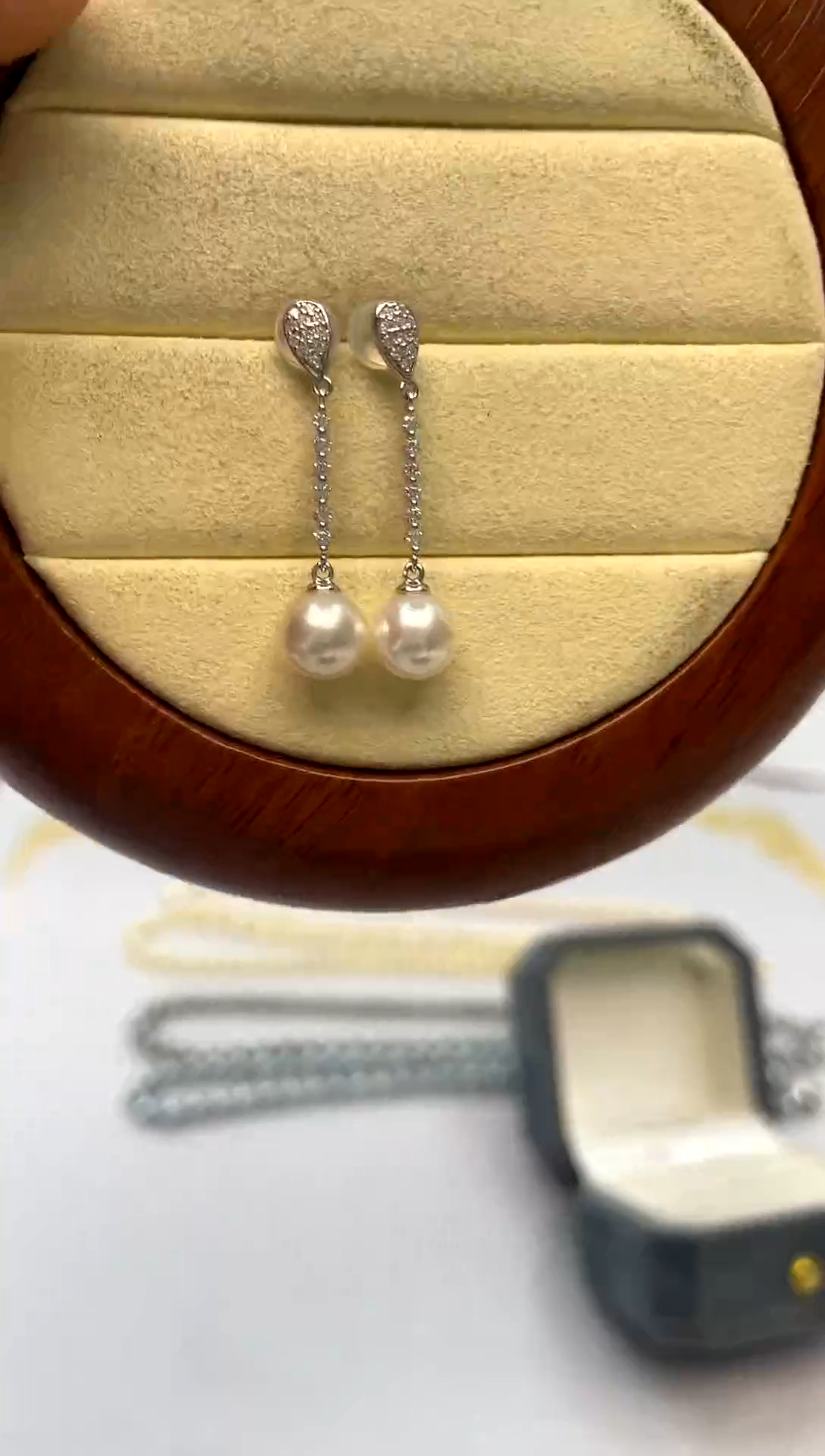 银S925镶嵌海水珍珠耳饰7-8