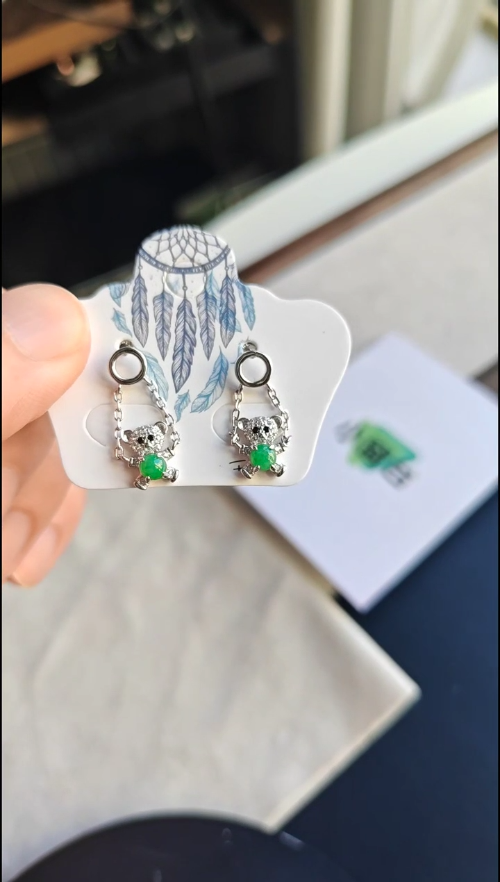 银S925镶嵌翡翠耳饰翡翠耳饰S925银镶嵌
