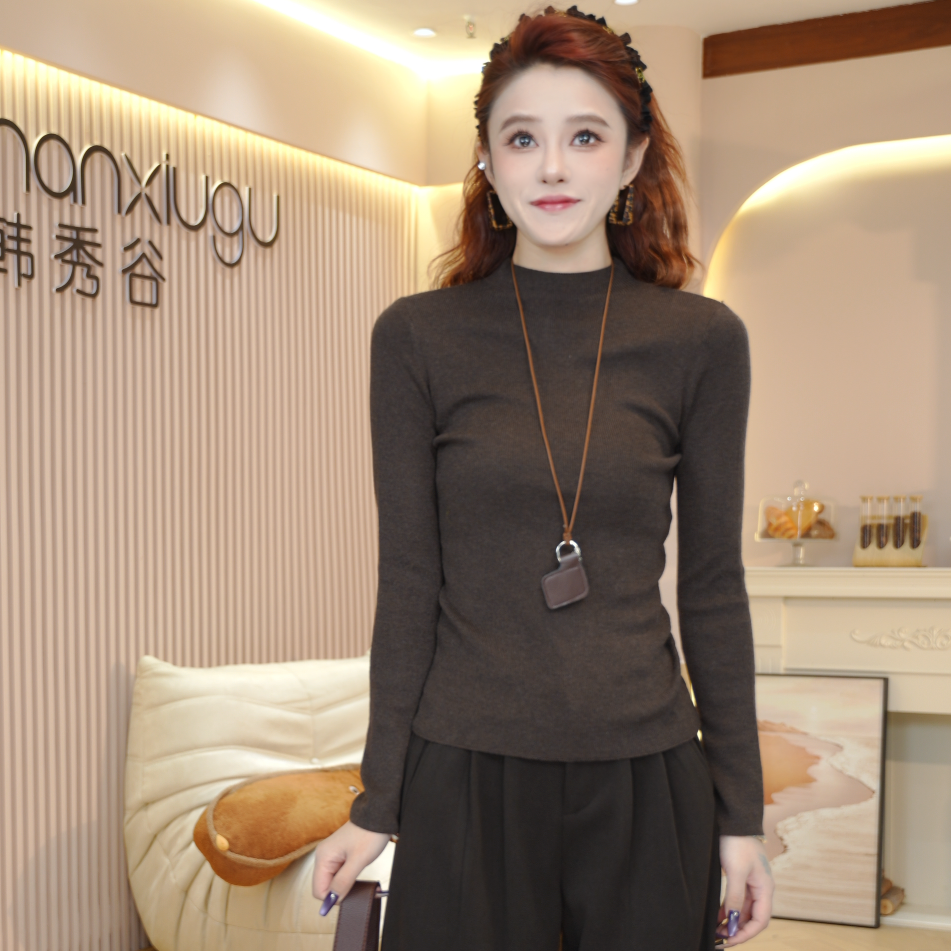 韩系半高领羊毛针织打底衫女2025秋季新款修身显瘦上衣Y7607