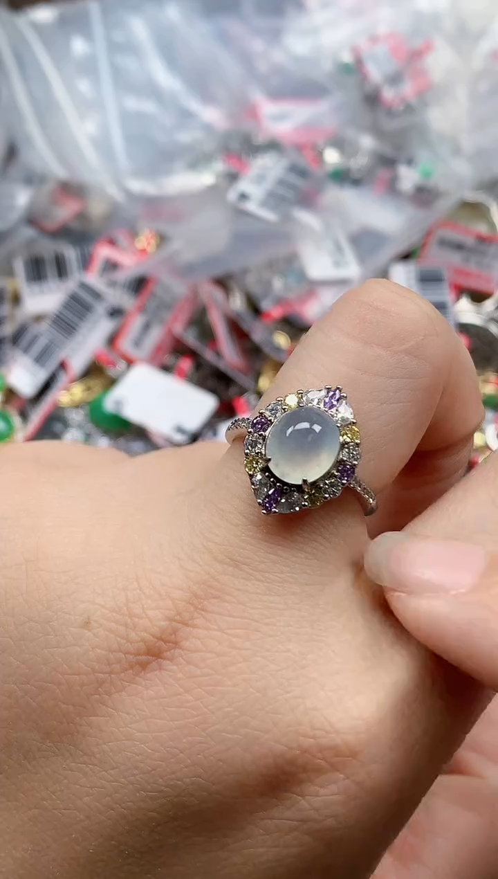 银S925镶嵌戒指翡翠天然A货缅甸翡翠