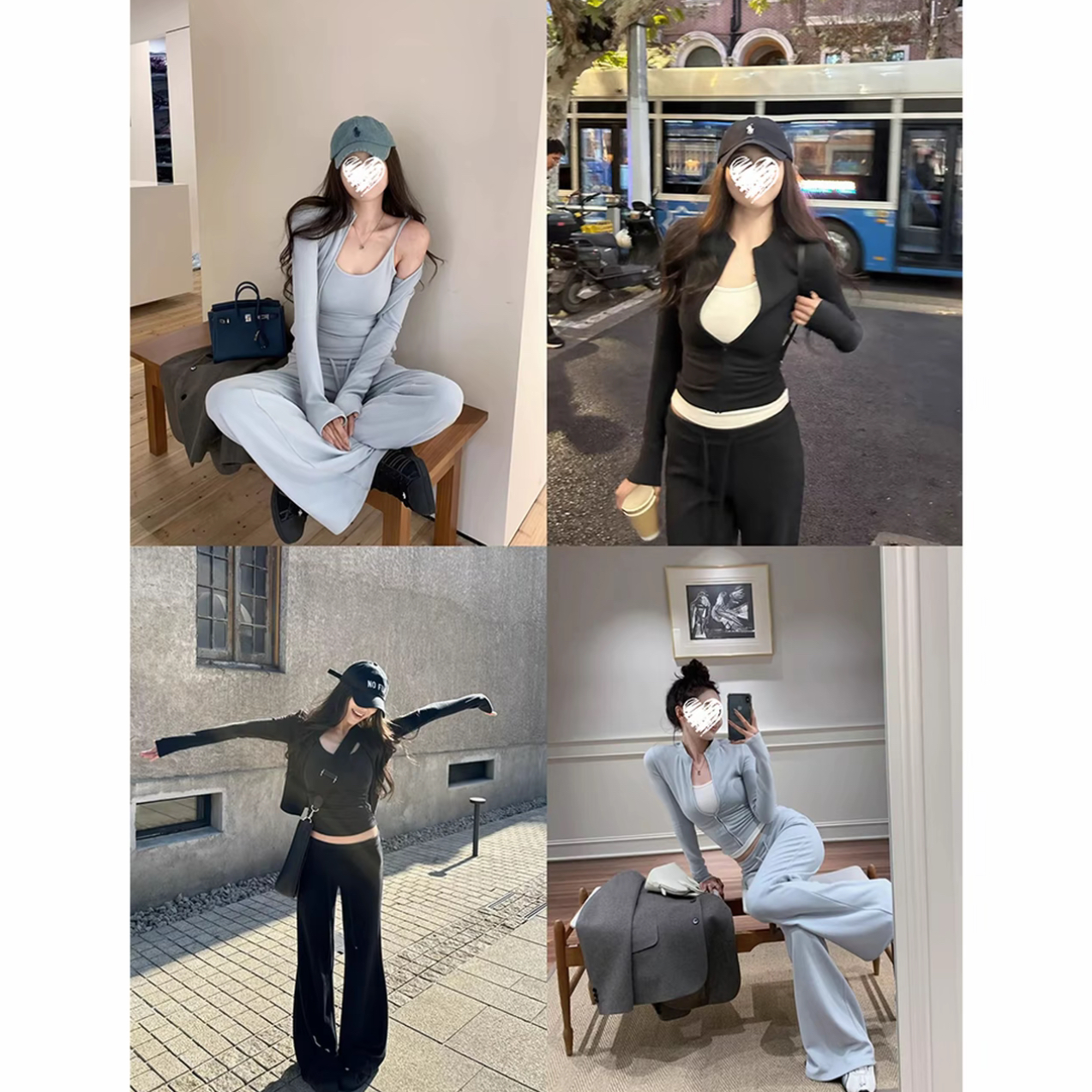 【肯豆假日】修身立领休闲套装女早春低腰喇叭裤